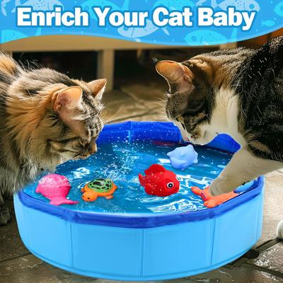 TEMU Interactive Cat Splash Pool With Floating Fish Toys - Pvc Collapsible Water Play Basin For Indoor Cats, Portable Tub Without Battery