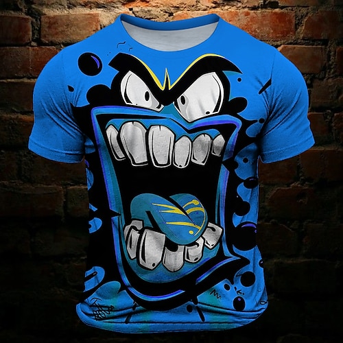 Homme Drôle Grimace T-shirt Manche Courte T-shirt Impression 3D Col ras du cou Chemise ancien Mode Frais Vacances Soirée Halloween Jaune Bleu Violet Été Printemps Vêtement Tenue S M L XL XXL XXXL