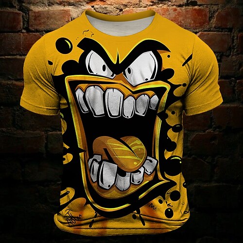 Homme Drôle Grimace T-shirt Manche Courte T-shirt Impression 3D Col ras du cou Chemise ancien Mode Frais Vacances Soirée Halloween Jaune Bleu Violet Été Printemps Vêtement Tenue S M L XL XXL XXXL
