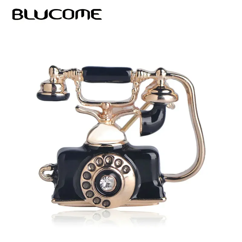Blucome Reminiscent Vintage Telephone Landline Phone Brooch Mother Father Precious Gifts Souvenir Rose Gold Color