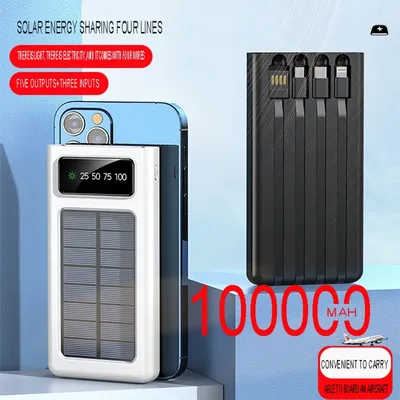 Solar Power Bank 100000mAh Solar Charging Mobile Phone Wireless Charging Large Capacity External Battery Fast Charging