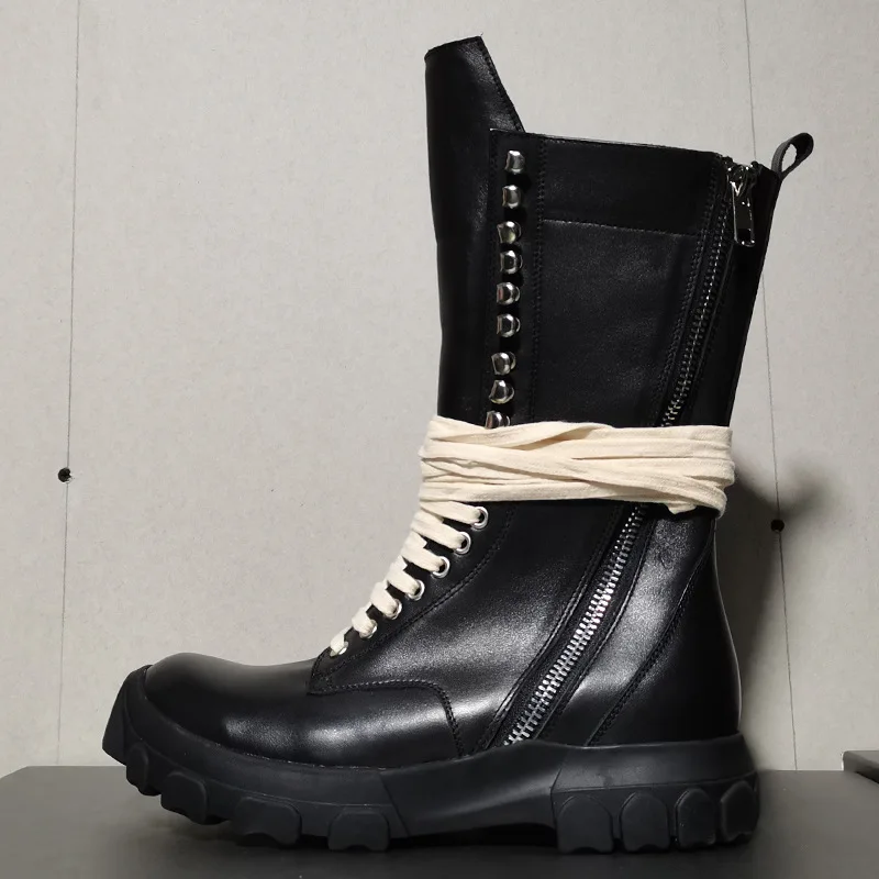 Herren stiefel Lederschuhe für Männer Mitte der Wade schwarz solide Schnürschuhe Herren Freizeit schuhe Höhe zunehmende Schuhe