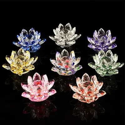 Crystal Lotus Flower Figurine Home Wedding Decoration Glass Craft Collection Paperweight Table