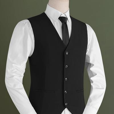 TEMU V Neck Smart Suit Vest, Men's Casual Retro Style Solid Color Single Breasted Waistcoat For Spring Fall Dinner Suit Match