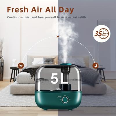 TEMU Bear Humidifiers For Bedroom Large Room Home, 5l Cool Mist Top Fill Humidifiers, Quiet Air Humidifier For Baby Nursery & Plants, Lasts Up To 35 Hours, Auto Shut-off