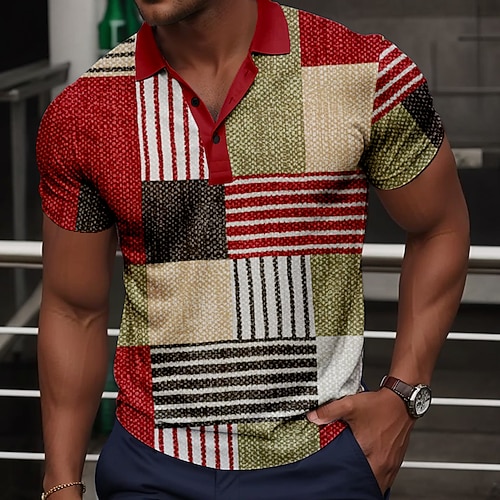 Homme Plaid Chemise de golf Manche Courte Polos Chemises à Col ancien Occasionnel Vêtements de vacances Tenue formelle Vêtements de festival Boutons Impression 3D Été Rouge Bleu Vert