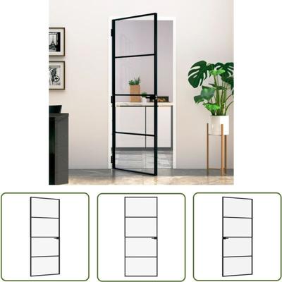 Werwing - The Living Store Innentür Schwarz 83x201,5 cm Hartglas & Aluminium Schlank - Innentür Image