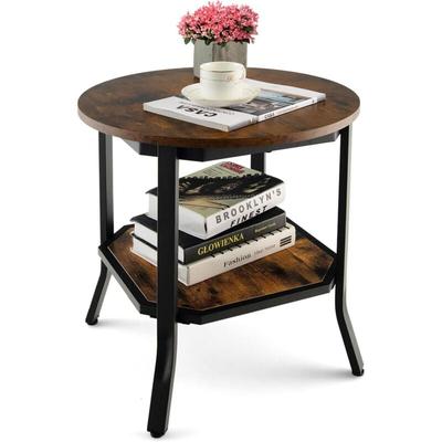 Goplus - Runder Couchtisch mit Stauraum, 2-stoeckiger Beistelltisch mit offenem Regal & Image