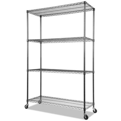 Alera SW604818BA NSF Certified 4-Shelf Wire Shelving Kit with Casters, 48w x 18d x 72h, Black Anthracite