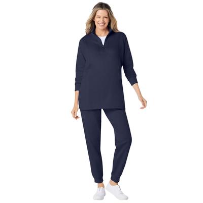 Plus Size Women's 2-piece fleece sweatshirt set by Woman Within in Navy (Size S)