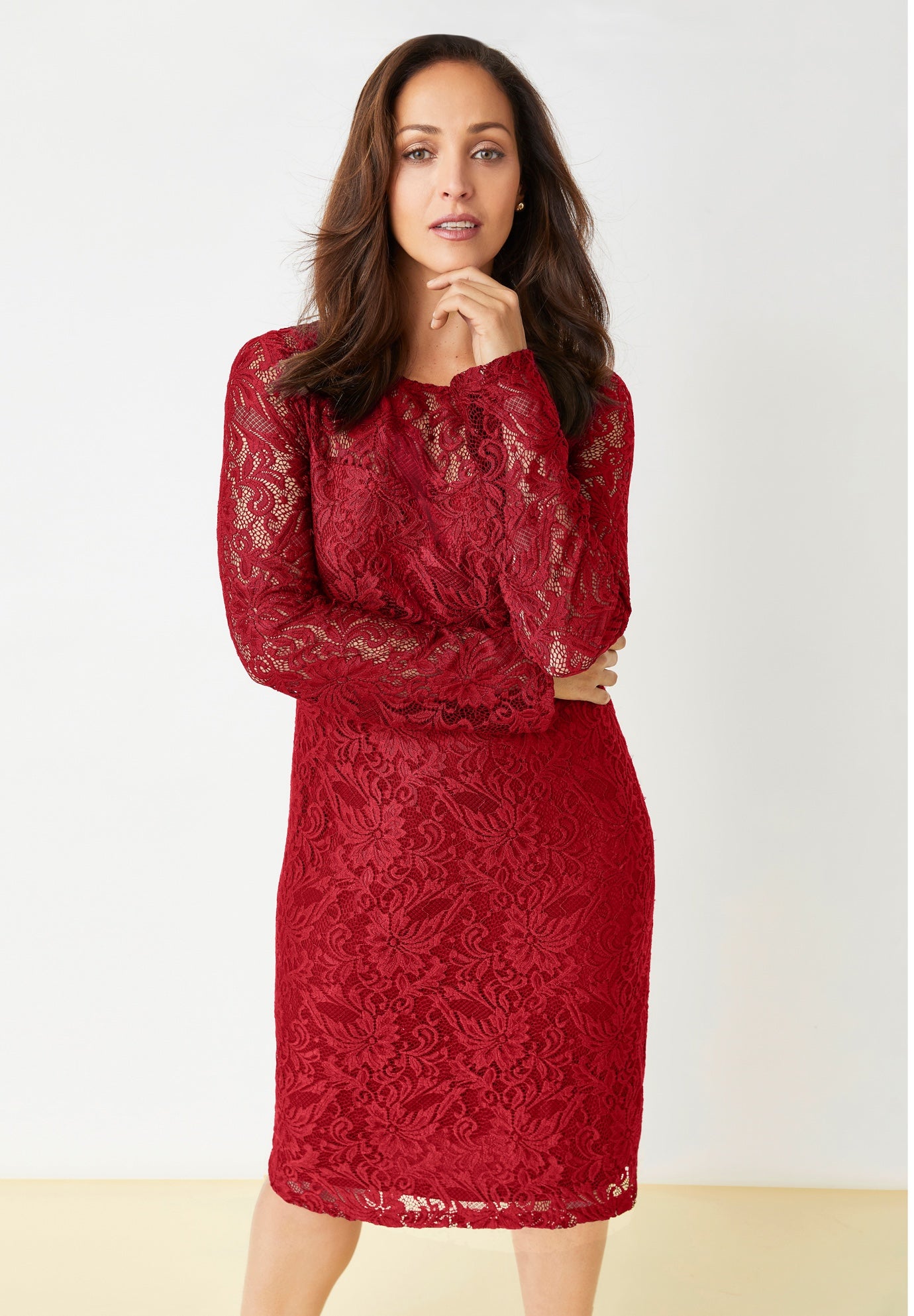 Plus Size Women's Stretch Lace Shift Dress by Jessica London in Classic Red (Size 34)