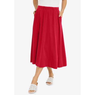 Plus Size Women's Soft Ease Midi Skirt by Jessica London in Classic Red (Size 22/24)
