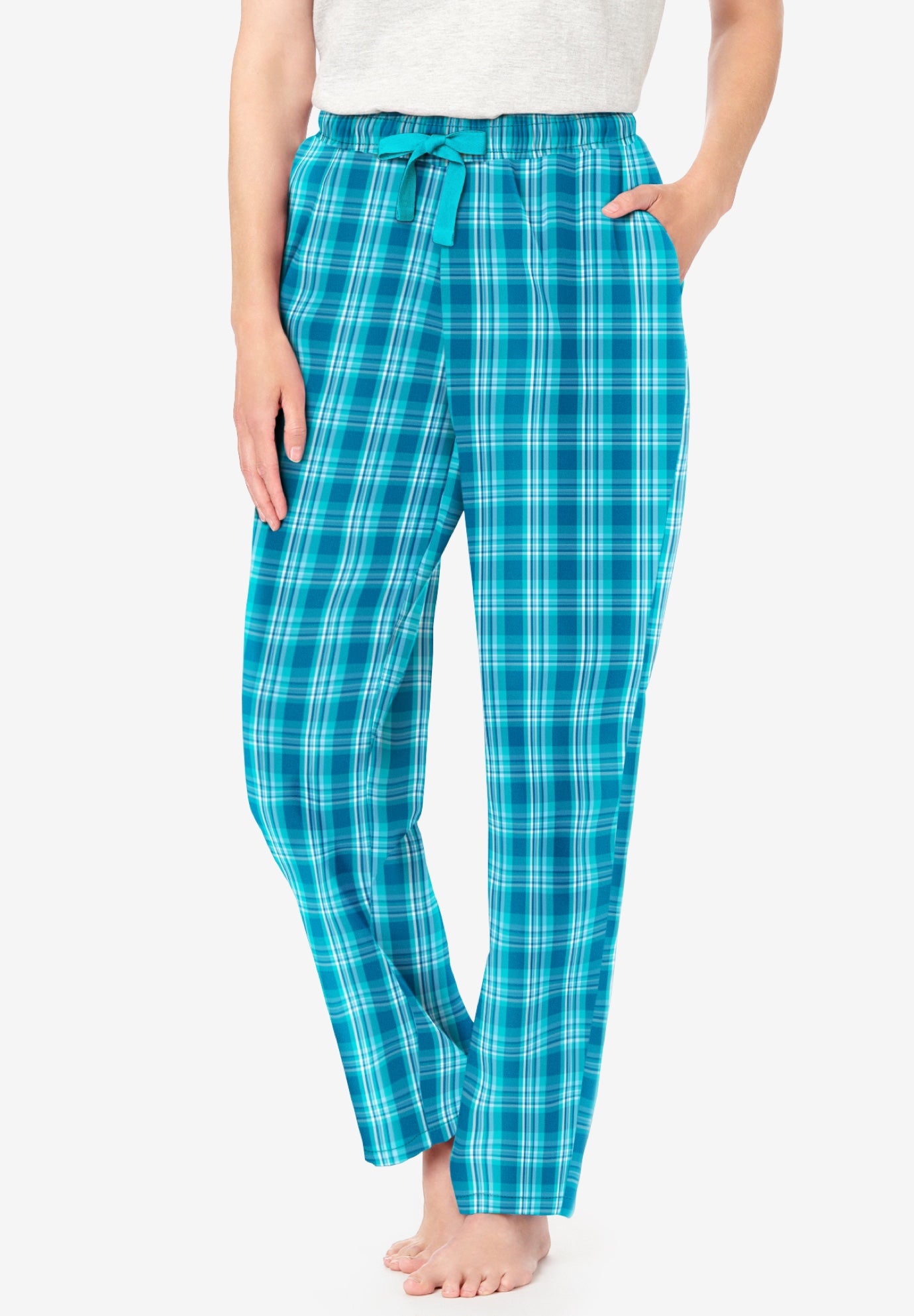 Plus Size Women's Cotton Flannel Pants by Dreams & Co. in Deep Teal Plaid (Size 34/36) Pajama Bottoms