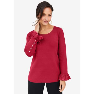 Plus Size Women's Lace Cuff Pullover by Jessica London in Classic Red (Size 14/16) Sweater