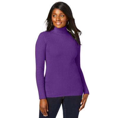 Plus Size Women's Ribbed Cotton Turtleneck Sweater by Jessica London in Purple Orchid (Size 30/32) Sweater 100% Cotton