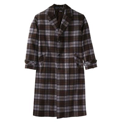 Men's Big & Tall Wool-Blend Long Overcoat by KingSize in Brown Grey Plaid (Size 3XL)