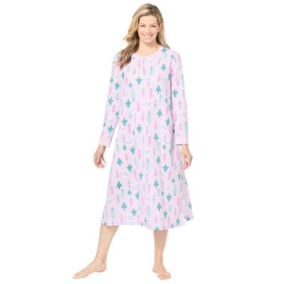 Plus Size Women's Thermal Henley Nightgown by Dreams & Co. in Pale Lilac Trees (Size 18/20)