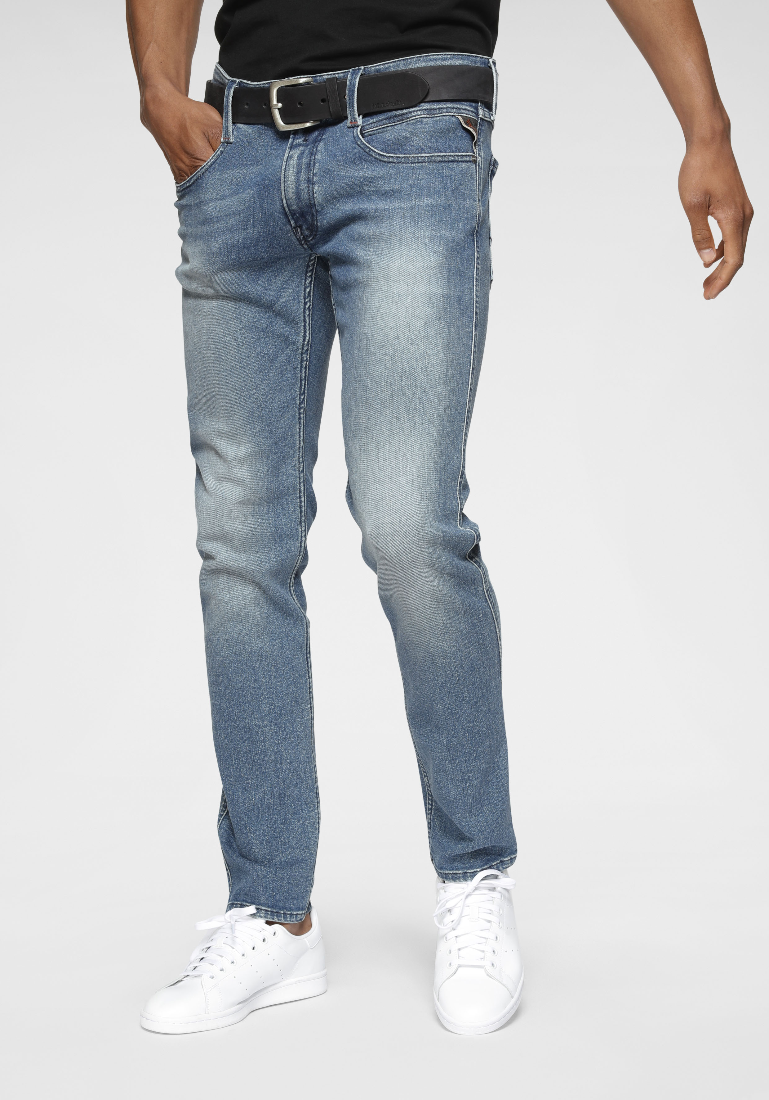 Slim-fit-Jeans REPLAY "Anbass Superstretch", Damen, Gr. 36, Länge 34, blau (medium, blau, mid), Denim/Jeans, Obermaterial: 94% Baumwolle, 4% Elastomultiester, 2% Elasthan, slim fit lang, Jeans Slim-fit-Jeans, elastisch, Topseller