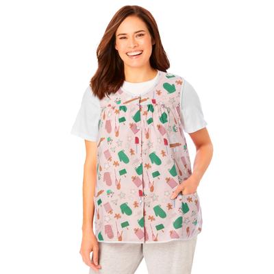 Plus Size Women's Snap-Front Apron by Only Necessities in Pink Holiday Print (Size 22/24)