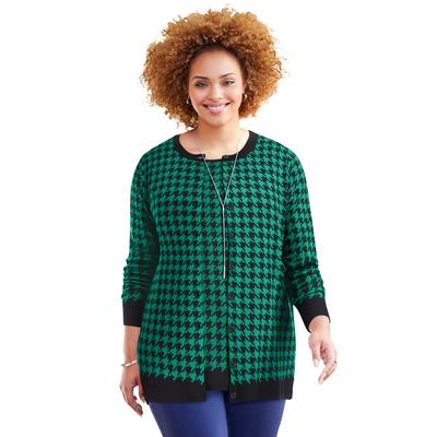 Plus Size Women's Liz&Me® Classic Cardigan by Liz&Me By Catherines in Clover Green Houndstooth (Size 2X)