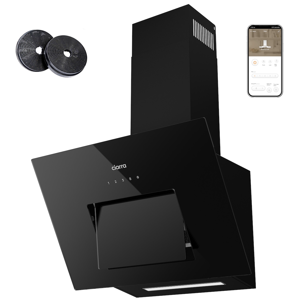 CIARRA Kopffreihaube A+++ 650 m³/h Dunstabzugshaube 60cm WIFI +APP & Touch Control Boost VM6736MB Image