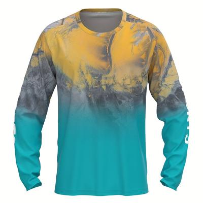 TEMU Men's 3d Long Sleeve Sun Protection Shirt, Quick Dry Breathable Polyester 95% Spandex 5% Knit Fabric, Crew Neck Sports Top For Fishing Hiking , Regular Fit Tee