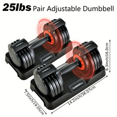 TEMU 25 Lb Adjustable Dumbbells Pair - 5lb 10 Lb 15 Lb 20 Lb 25 Lb 5 In 1 Dumbbells Adjustable Weight, Compact Quick Adjusting Dumbbells Set For Full Body Workouts And Fitness