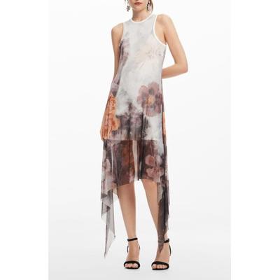 Floral Sleeveless Handkerchief Hem Dress - White - Desigual Dresses