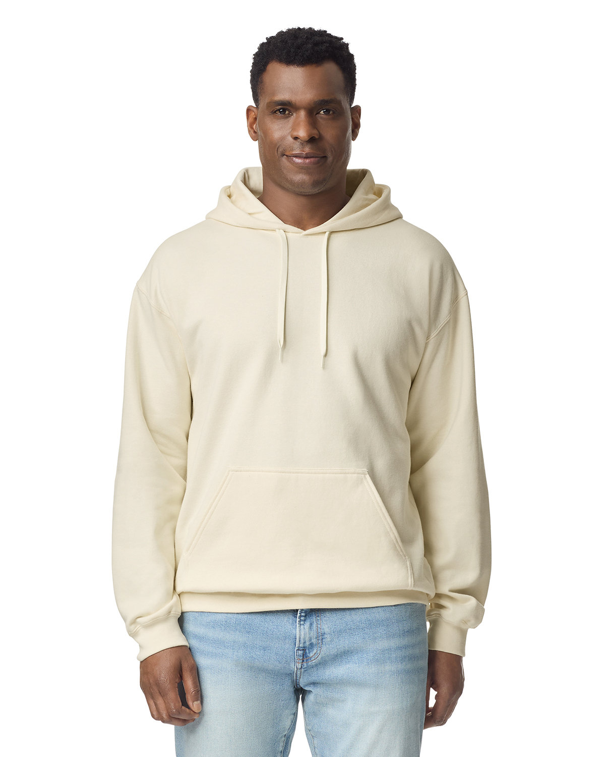 Gildan SF500 Adult Softstyle Fleece Pullover Hooded Sweatshirt in Off White size 2XL | Ringspun Cotton