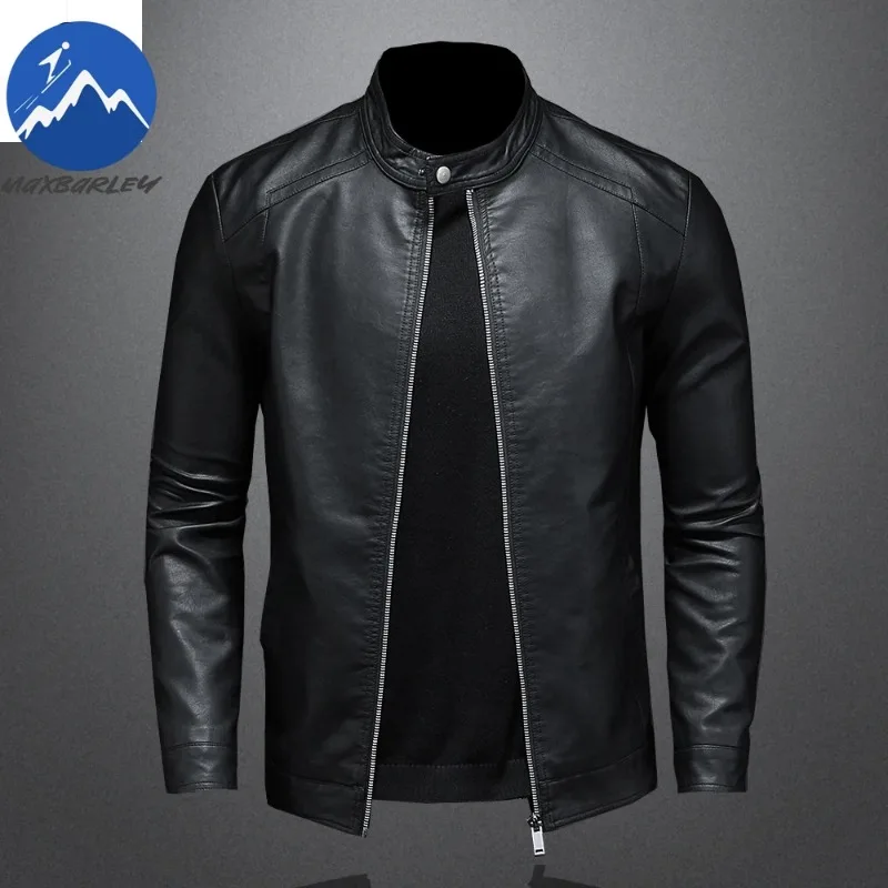 Giacca in pelle primavera autunno uomo colletto alla coreana giacca in pelle Pu sottile cappotto causale Moto moda uomo Moto Biker cappotto in pelle