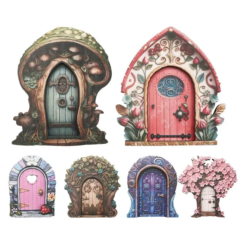 Mini elfe en bois nickel é, portes d'art de jardin, ornements pour arbres de maison, intérieur ou extérieur porte intérieure en bois porte maison Porte de fée Ornements miniatures de jardin pour