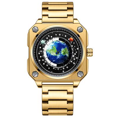 BINBOND 2024 New Model Man Watch Cool Creative Big Dial Moon Earth Wristwatch Blue Silicone Watchband Fashion Luxury Male Clock