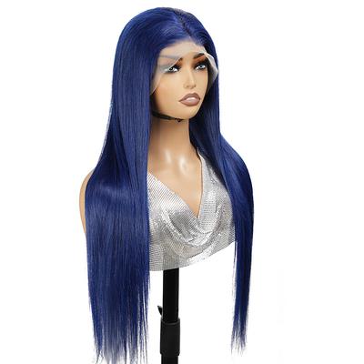 13X4 Blue Lace Front Human Hair Wig Straight Hair Clear Lace Front Wig 150% Density