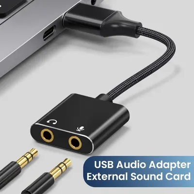 3,5-mm-USB-Soundkartenadapter mit Kopfhörer- und Mikrofonbuchse, geflochtenem Kabel, externer USB-Audio-Adapter für Windows, Mac, Laptop Image