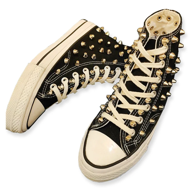 High-Top-Leinwandschuhe, modische Zylindernieten, Sport-Sip-Hop-Sneaker, handgefertigte Nieten, neutrale vulkanisierte Schuhe, Größe 35–44