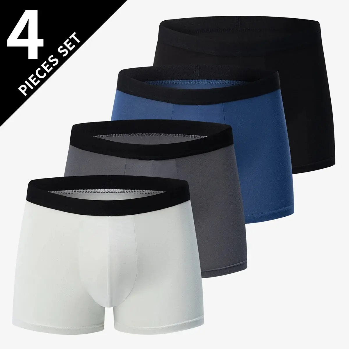 4er-Pack einfarbige Boxerunterwäsche für europäische und amerikanische Herren, bequeme Badehose, übergroße Jugend-Boxerunterwäsche Image