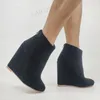 BERZIMER SUPER Stiefeletten Für Frauen Runde Kappe Keile Heels Zip Kurze Booties Faux Wildleder Damen Schuhe Frau Große Größe 41 43 47 52