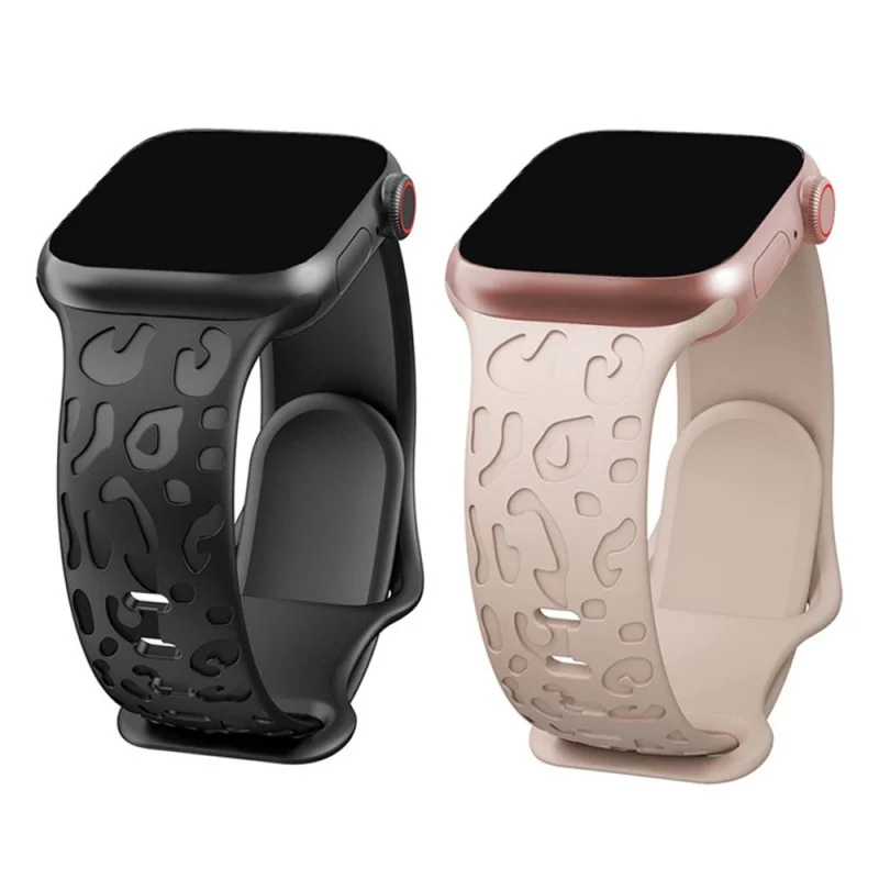 Gravierte Leoparden bänder für Apple Uhren armband Ultra 2 49mm 45mm 44mm 42mm 41mm 40mm Silikon armband für Serie 9 8 7 se 3 6 5 4 Image