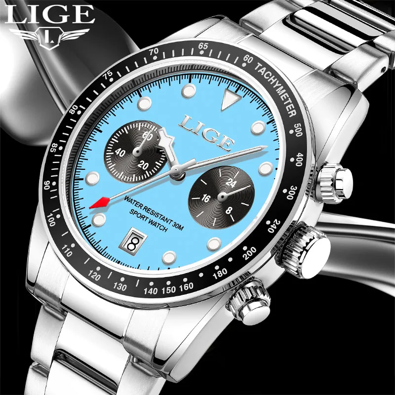 Neue uhren für männer top luxusmarke lige quarz herren uhr sport wasserdichte armbanduhren chronograph datum relogio masculino Image