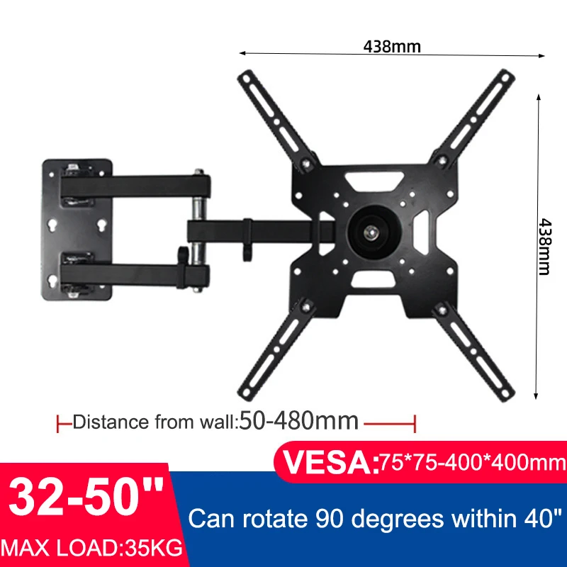 Universelle verstellbare TV-Wandhalterung, universelle drehbare Halterung, TV-Halterungen für 32 bis 50 Zoll LCD-LED-Monitor, Flachbildschirm Image