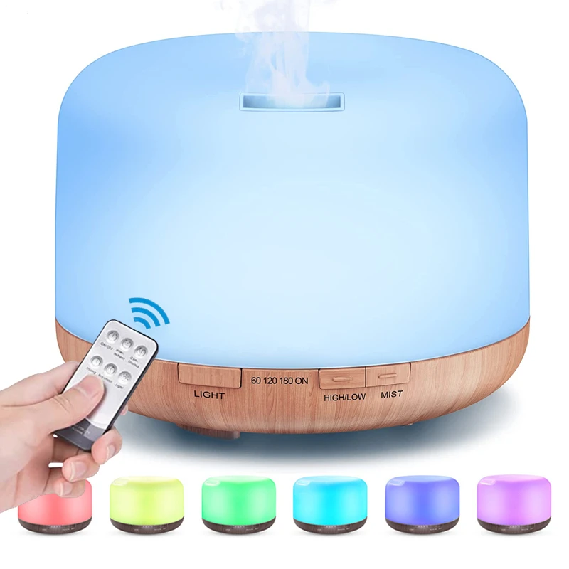 Holzmaserung Aroma Diffusor ätherisches Öl Diffusor Ultraschall Luftbe feuchter mit 7 Farben LED-Leuchten, Fernbedienung und Timing Image
