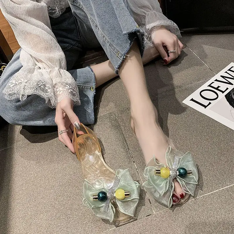 Klare Gelee-Sandalen für Damen, grün, Sommer 2022, transparent, ohne Absatz, flach, Gummi, Strand, Damenschuhe, Schuhe, Komfort, F, täglich, Vip