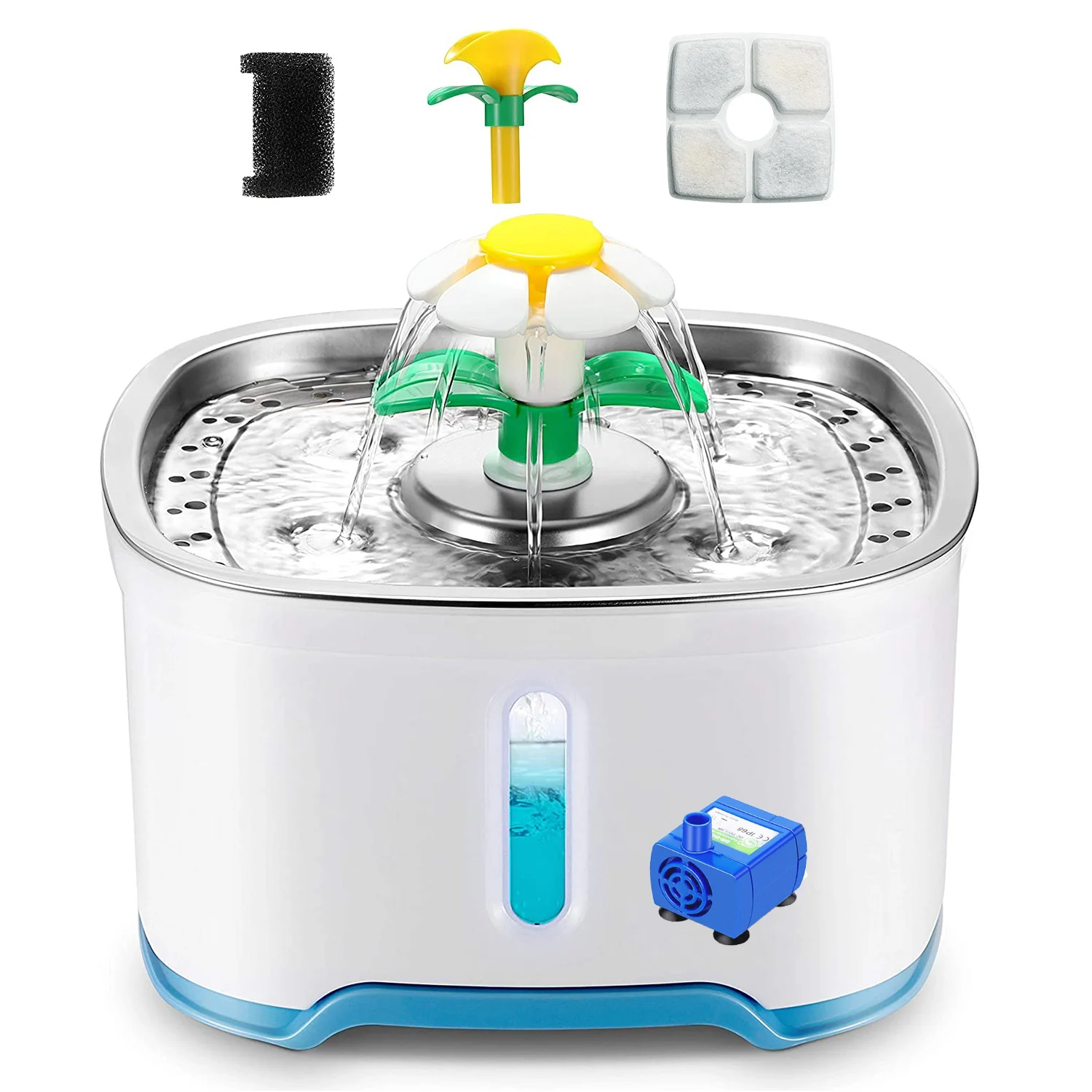 2,4 l Haustier Katze Trinkwasser brunnen mit LED-Lichtern Bewegungs sensor Hunde Spender automatische Zufuhr Behälter (USB-Schnitts telle) Image