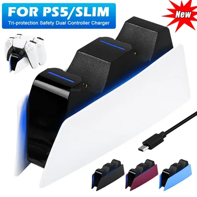 NEUES Tri-Protection Dual-Schnellladegerät für PS5 Wireless Controller Ladestation mit LED-Ständer Image