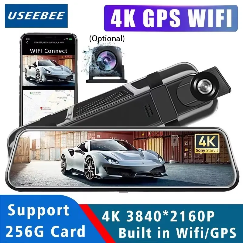 10 "4k 3840*2160p Dash Cam Wifi GPS Auto DVR Dual Lens Dashcam Stream Rückspiegel ips Video Drive Recorder Kamera Registrar Image
