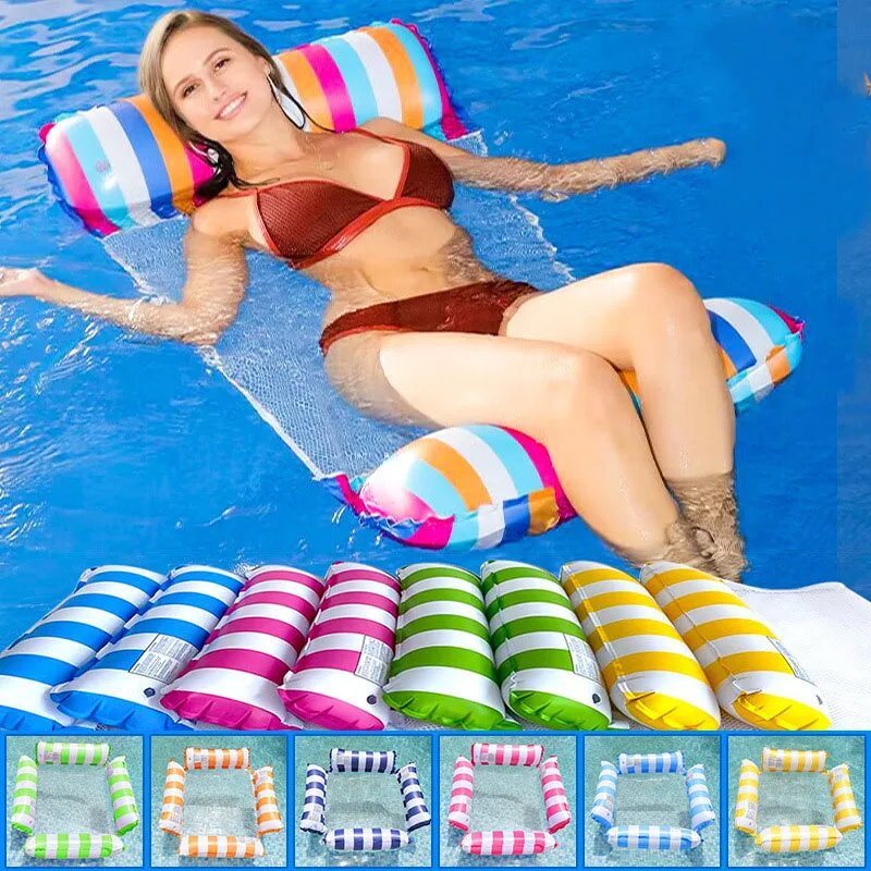 Sommer Schwimmen Aufblasbare Schwimmende Wasser Matratzen Hängematte Streifen Lounge Stühle Pool Wasser Sport Spielzeug Schwimmende Matte Pool Spielzeug Kinder Image