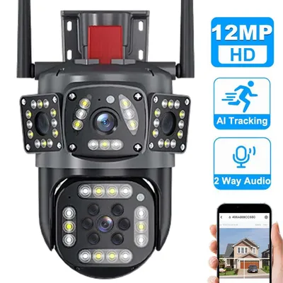 12mp 6k wifi ip kamera drei bildschirme drahtlose überwachungs kamera im freien auto tracking 4k smart cctv cam wifi überwachungs kameras