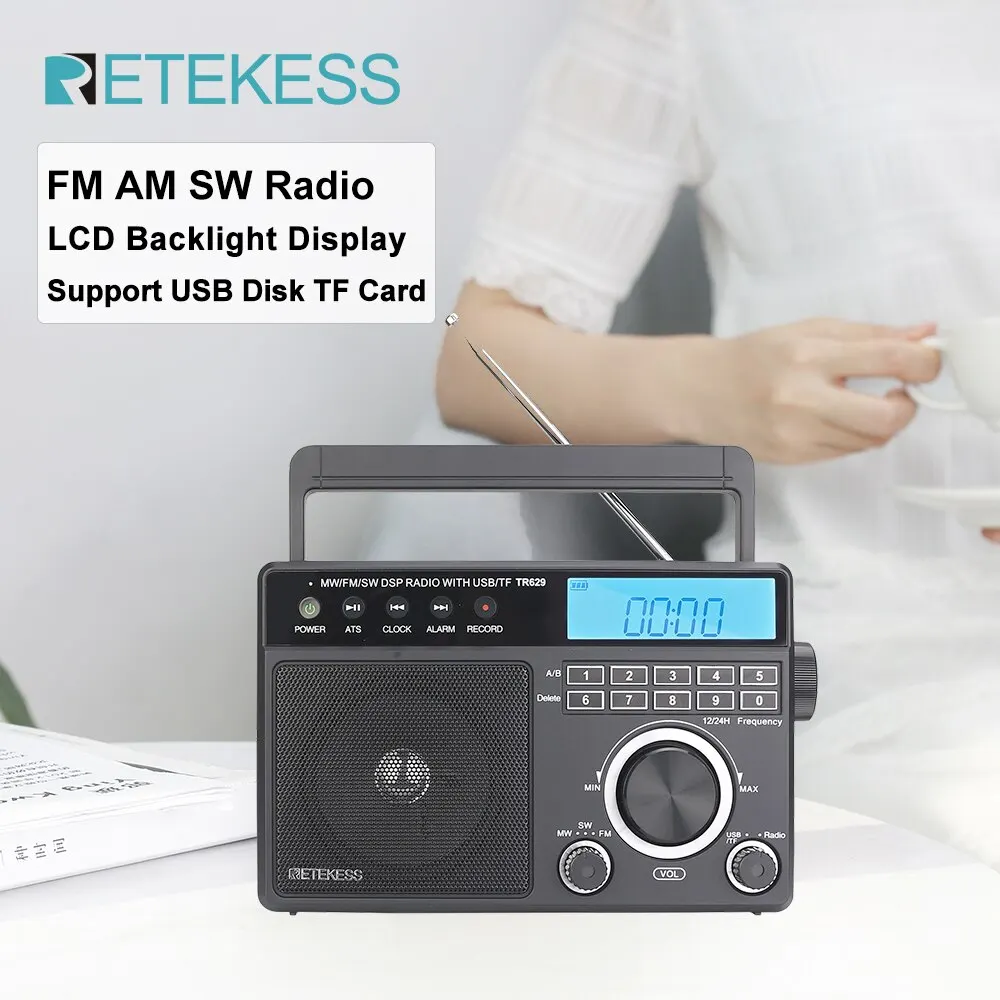 Retekess TR629 AM FM SW DSP Tragbares digitales Radio mit Hintergrundbeleuchtung, LCD-Display, laute Lautstärke, Lautsprecher, Recorder, Uhr, Zuhause, ältere Menschen Image