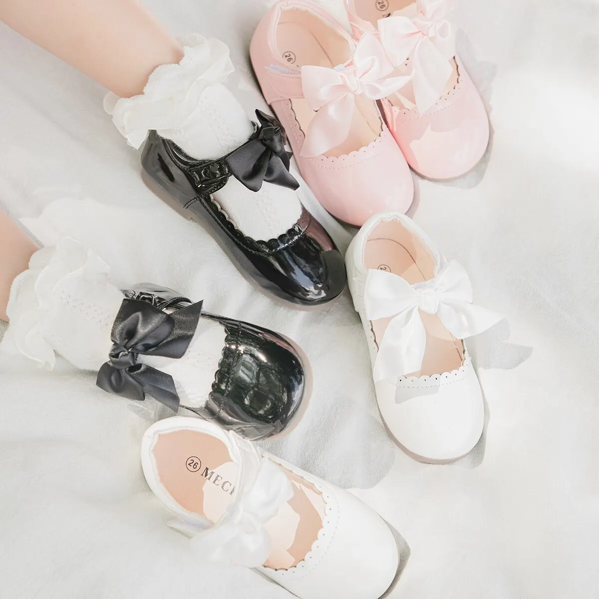 Meckior Mädchen Mary Jane Kleid Kinderschuhe Ballerinas rutsch feste Mädchen Party Schule Bowknot Kinder Prinzessin Lederschuhe Image