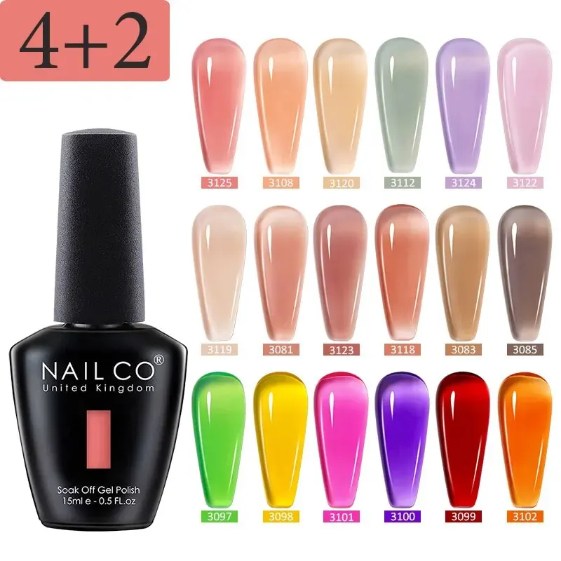 Nailco 6 Stück Eis transparent Gelee Nagellack Set Nude rosa Kristall Farbe semi permanent Hybrid Lack von Nägeln einweichen Image